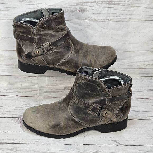 Teva Boots Womens 8.5 Biker Gray Leather Side Zip Round Toe Casual 1008009 - Picture 1 of 7